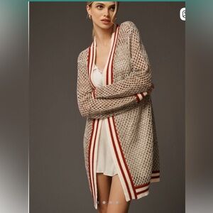 Anthropologie Metallic Varsity Cardigan Sweater - Gold/Red, One Size
